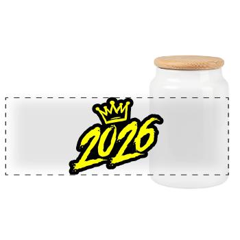 2026 Jahr Krone - Panorama Keksdose mit Holzdeckel - Weiß - Vorne