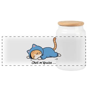 Chat endormi en hoodie bleu, chat m'épuise - Boîte à biscuits avec couvercle en bois - blanc - Devant