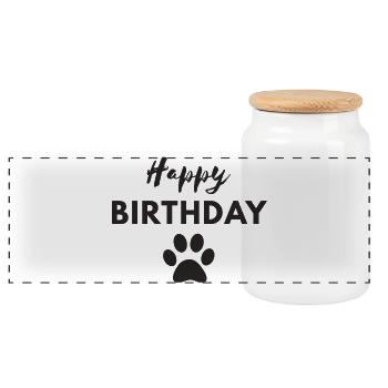 Happy Birthday dog - Panoramic Cookie Jar with Wooden Lid - white - Front