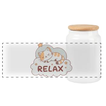 Chaton rêveur sur nuage pastel - Boîte à biscuits avec couvercle en bois - blanc - Devant