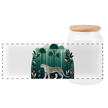Leopard in the jungle - Panoramic Cookie Jar with Wooden Lid - white - Front