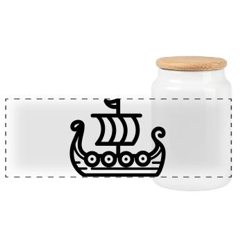 Viking Ship - Panoramic Cookie Jar with Wooden Lid - white - Front