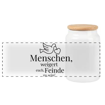 People, refuse to be enemies! - Panoramic Cookie Jar with Wooden Lid - white - Front