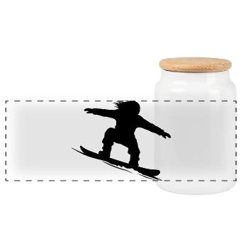 Snowboarder Silhouette - Farbe variabel - Panorama Keksdose mit Holzdeckel - Weiß - Vorne