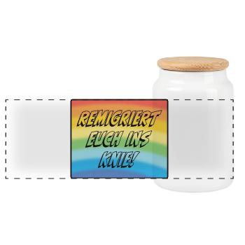 Remigriert Euch Ins Knie! - Panorama Keksdose mit Holzdeckel - Weiß - Vorne