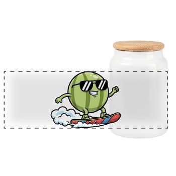 Watermelon Surfs Cartoon Cool Summer Vibes - Panoramic Cookie Jar with Wooden Lid - white - Front
