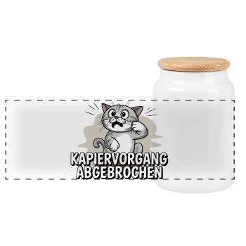Copying process aborted – cat confused - Panoramic Cookie Jar with Wooden Lid - white - Front