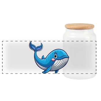Whale - Panoramic Cookie Jar with Wooden Lid - white - Front