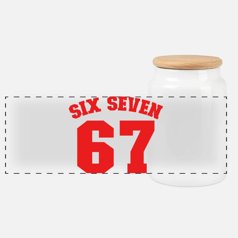 Six Seven Jersey Fun 67 Nummer 6-7 6 7 Six Seven - Panorama Keksdose mit Holzdeckel - Weiß