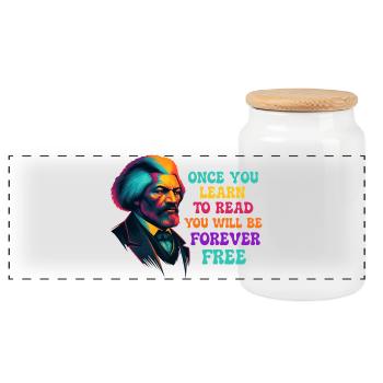 Once You Learn to Read You Will Be Free - Panoramic Cookie Jar with Wooden Lid - white - Front