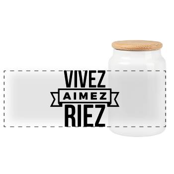 Vivez Aimez Riez  slogan positif - personnalisable - Boîte à biscuits avec couvercle en bois - blanc - Devant