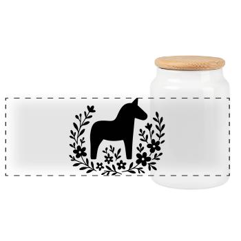 Dala horse – Nordic folk art design - Panoramic Cookie Jar with Wooden Lid - white - Front