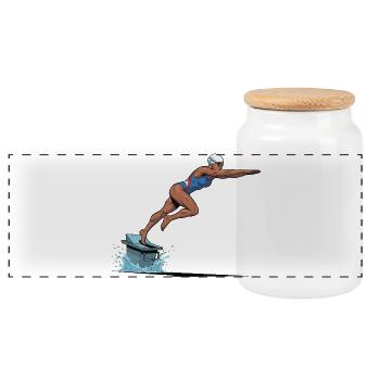 Swimmer Jump on Surfboard - Panoramic Cookie Jar with Wooden Lid - white - Front