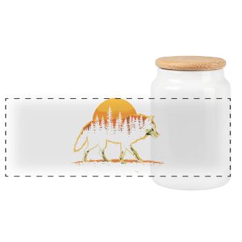 Wolf, Forest, Nature, Wilderness, Outdoor, Animal - Panoramic Cookie Jar with Wooden Lid - white - Front
