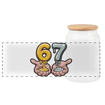 67 - Funny Six Seven T-Shirt - Panoramic Cookie Jar with Wooden Lid - white - Front