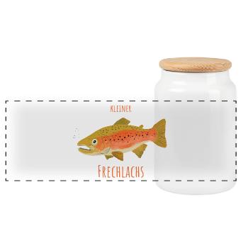 Little cheeky salmon - Panoramic Cookie Jar with Wooden Lid - white - Front