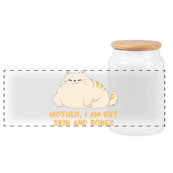 Mother, I Am But Skin And Bones Cat Design - Panoramic Cookie Jar with Wooden Lid - white - Front
