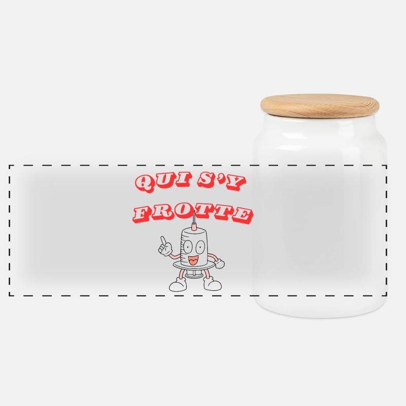  QUI S'Y FROTTE - Boîte à biscuits avec couvercle en bois - blanc