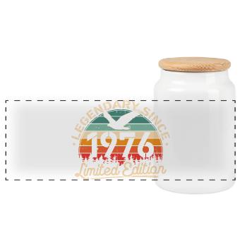 1976 Jahrgang Geburtstag Retro Geschenk - Panorama Keksdose mit Holzdeckel - Weiß - Vorne