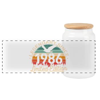 1986 Jahrgang Geburtstag Retro Geschenk - Panorama Keksdose mit Holzdeckel - Weiß - Vorne