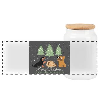 Frohe Weihnachten Hunde für alle - Panorama Keksdose mit Holzdeckel - Weiß - Vorne