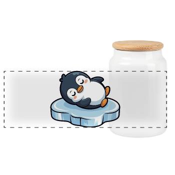 Schlafender Pinguin auf Eis - Panoramic Cookie Jar with Wooden Lid - white - Front