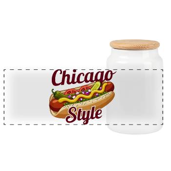 Chicago Style Hot Dog Classic Food  - Panoramic Cookie Jar with Wooden Lid - white - Front