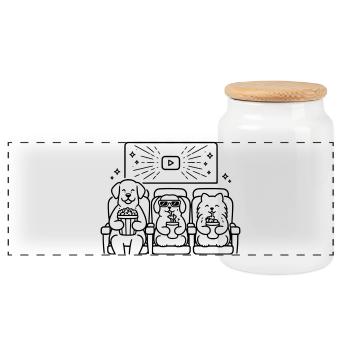 Cinéma de chiens Chiens au cinéma - Boîte à biscuits avec couvercle en bois - blanc - Devant