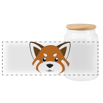 Red Panda Face Cute Kawaii Animal Art - Panoramic Cookie Jar with Wooden Lid - white - Front
