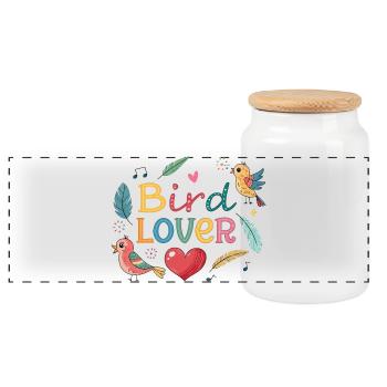 Colorful bird lovers - Panoramic Cookie Jar with Wooden Lid - white - Front