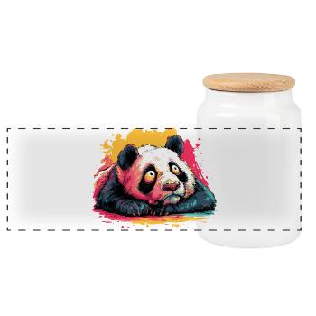 Panda Traumblick Farbspritzer - Panorama Keksdose mit Holzdeckel - Weiß - Vorne