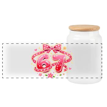 67 Memes Valentine's Day Women's Funny Gift - Panoramic Cookie Jar with Wooden Lid - white - Front
