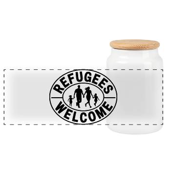 Refugees Welcome - Antifascist Merch - Panoramic Cookie Jar with Wooden Lid - white - Front