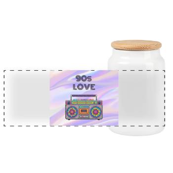 90s Love Boombox - Panoramic Cookie Jar with Wooden Lid - white - Front