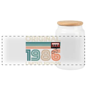 40 ans 40e Anniversaire 1986 Original Vintage - Boîte à biscuits avec couvercle en bois - blanc - Devant