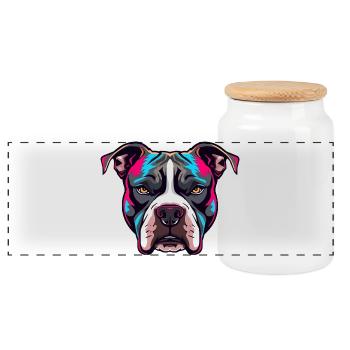 Neon Pitbull Porträt - Panorama Keksdose mit Holzdeckel - Weiß - Vorne