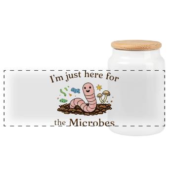 earthworm soil life microorganisms gardener garden - Panoramic Cookie Jar with Wooden Lid - white - Front