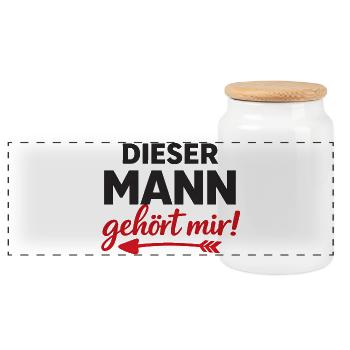 CET HOMME m’appartient Cadeau de partenaire pour les couples - Boîte à biscuits avec couvercle en bois - blanc - Devant