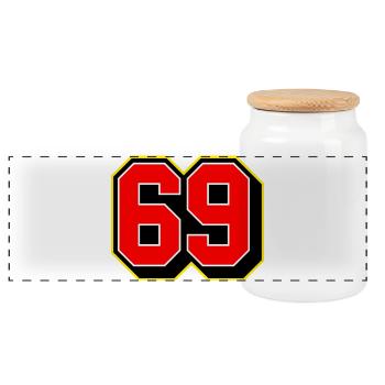 Bold 69 Sports Jersey Number - Panoramic Cookie Jar with Wooden Lid - white - Front