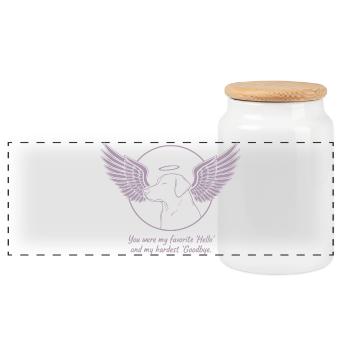 Labrador Angel in Dog Heaven Mourning Farewell - Panoramic Cookie Jar with Wooden Lid - white - Front