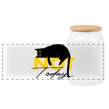Cat Not Today Funny Saying - Panoramic Cookie Jar with Wooden Lid - white - Front