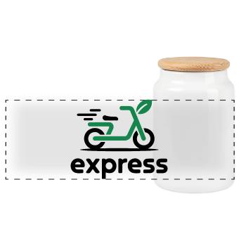 Eco Express Leaf Scooter Logo - Panoramic Cookie Jar with Wooden Lid - white - Front