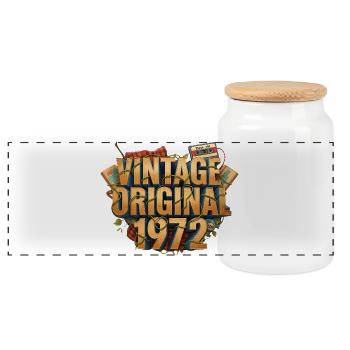 Vintage Original 1972 - Panoramic Cookie Jar with Wooden Lid - white - Front