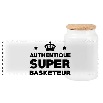 Super-Basketballspieler – Basketball - Panorama Keksdose mit Holzdeckel - Weiß - Vorne