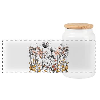 Blumen - Panorama Keksdose mit Holzdeckel - Weiß - Vorne