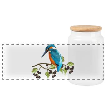 Colorful bird - Panoramic Cookie Jar with Wooden Lid - white - Front