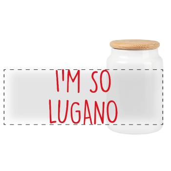 Lugano Switzerland Schweiz - Panoramic Cookie Jar with Wooden Lid - white - Front