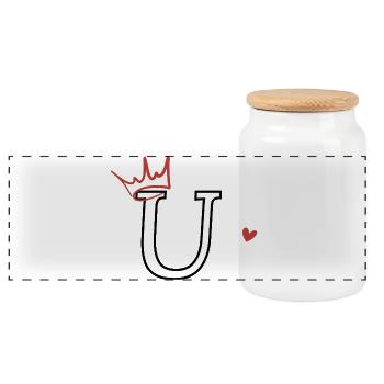 Letter u crown heart - Panoramic Cookie Jar with Wooden Lid - white - Front