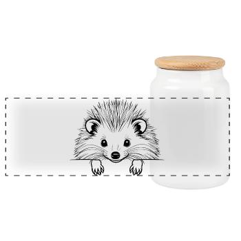 Animal Hedgehog Pet Symbol - Panoramic Cookie Jar with Wooden Lid - white - Front