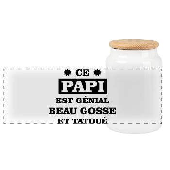 Ce papi est génial beau gosse et tatoué - Boîte à biscuits avec couvercle en bois - blanc - Devant